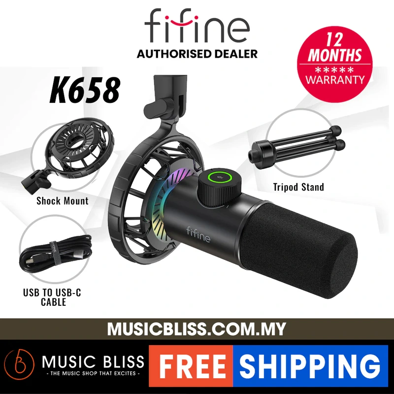 FIFINE K658 USB Dynamic Cardioid Microphone with live monitoring headphone jack, gain control & mute button, Podcasting, Streaming USB Microphone