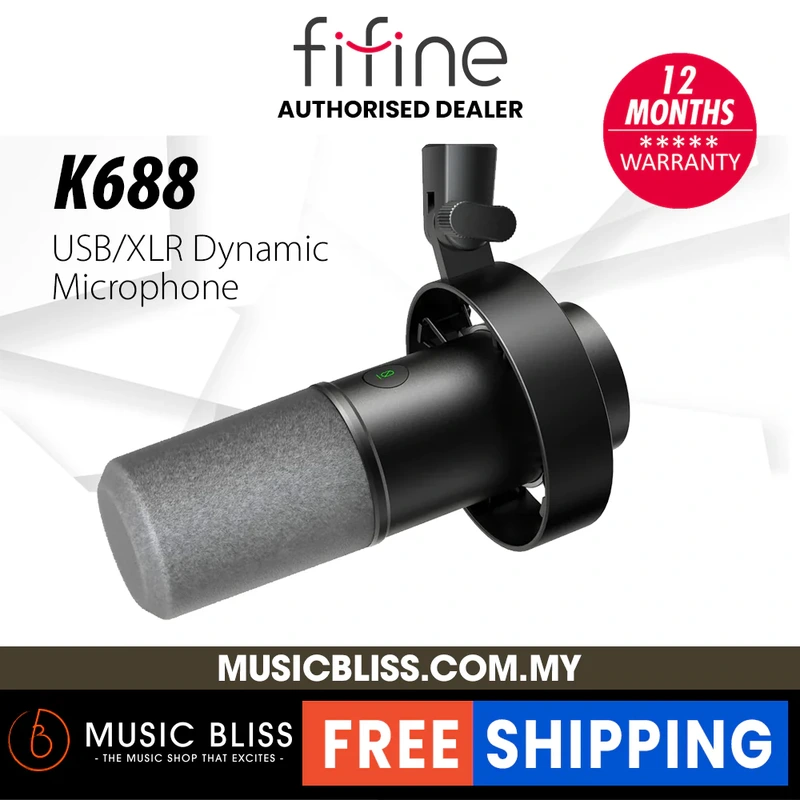 FIFINE K688 Dynamic Microphone, XLR/USB Podcast Recording PC Microphone for Vocal Streaming Voice-Over Gaming with Mute Button, Headphone Jack, Monitoring Volume Control, Windscreen-Amplitank