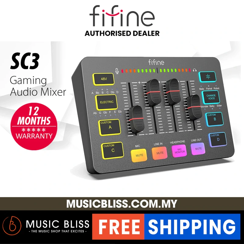 FIFINE SC3 Gaming Audio Mixer, Streaming RGB PC Mixer for Podcast/Recording/Vocal/Game