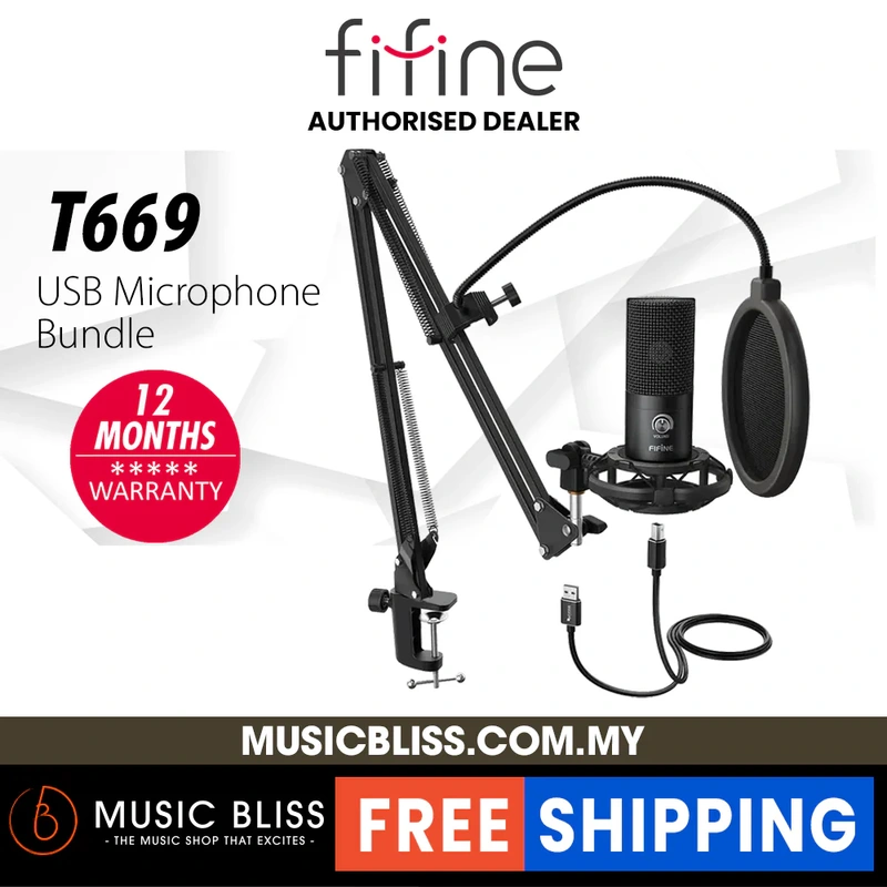 FIFINE T669 Studio Condenser USB Microphone, Computer PC Microphone Kit with Adjustable Scissor Arm Stand Shock Mount for Instruments Voice Overs Recording Podcasting YouTube Karaoke Gaming Streaming
