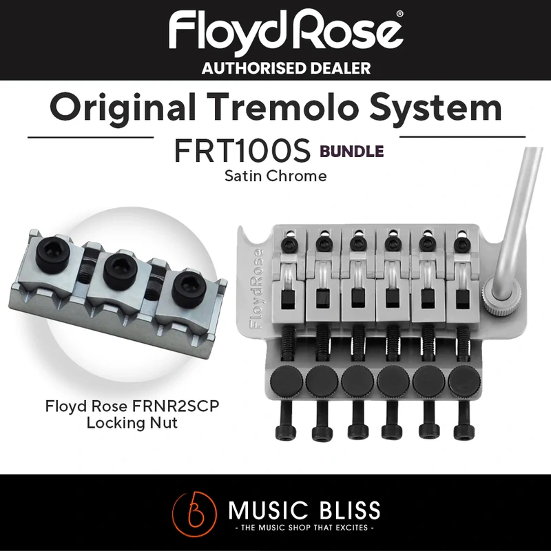 Floyd Rose FRT100S Original Tremolo System - Satin Chrome with Floyd Rose FRNR2SCP Original Series Locking R-2 Nut Package