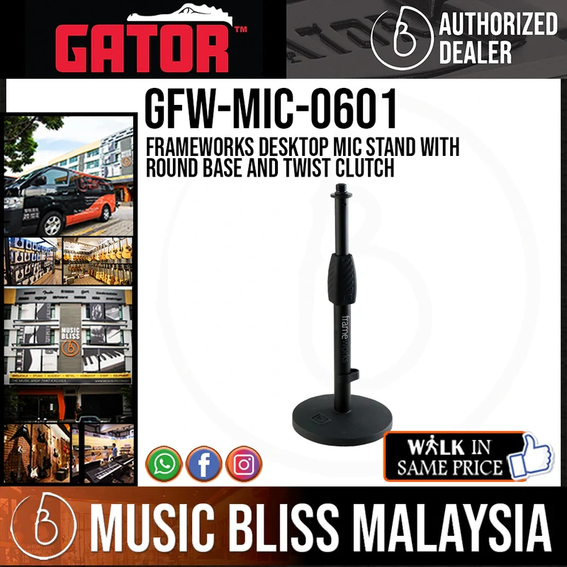 Gator Frameworks Desktop Mic Stand with Round Base and Twist Clutch