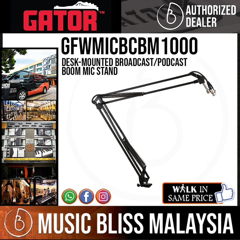 Gator Frameworks GFWMICBCBM1000 Desk-Mounted Broadcast Microphone Boom Stand for Shure SM7B, Shure MV7, Rode PodMic & Blue Yeti