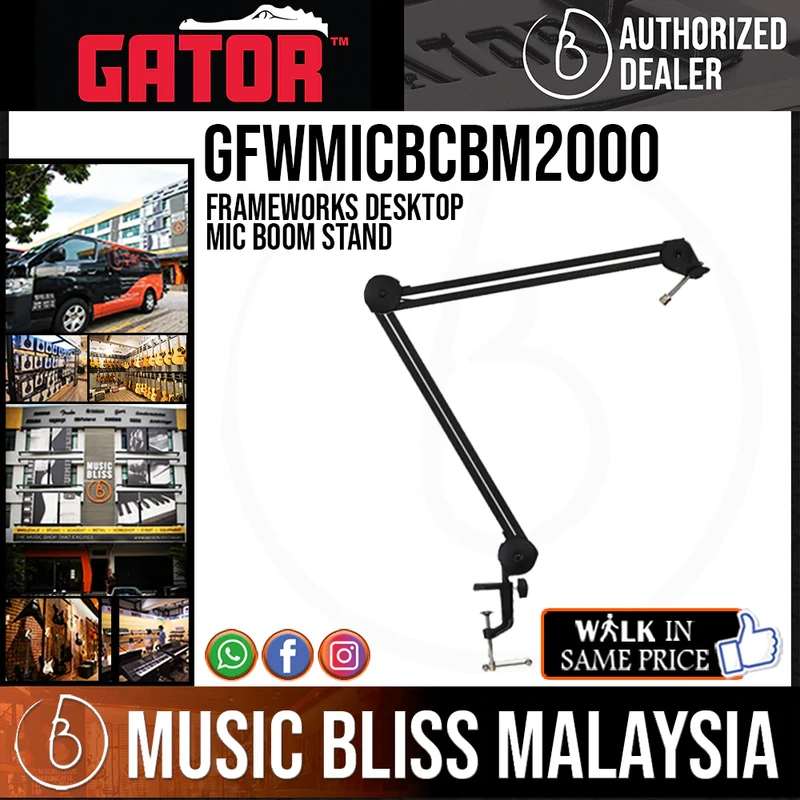 Gator Frameworks GFWMICBCBM2000 Deluxe Desk-Mounted Broadcast Microphone Boom Stand for Shure SM7B, Shure MV7, Rode PodMic & Blue Yeti
