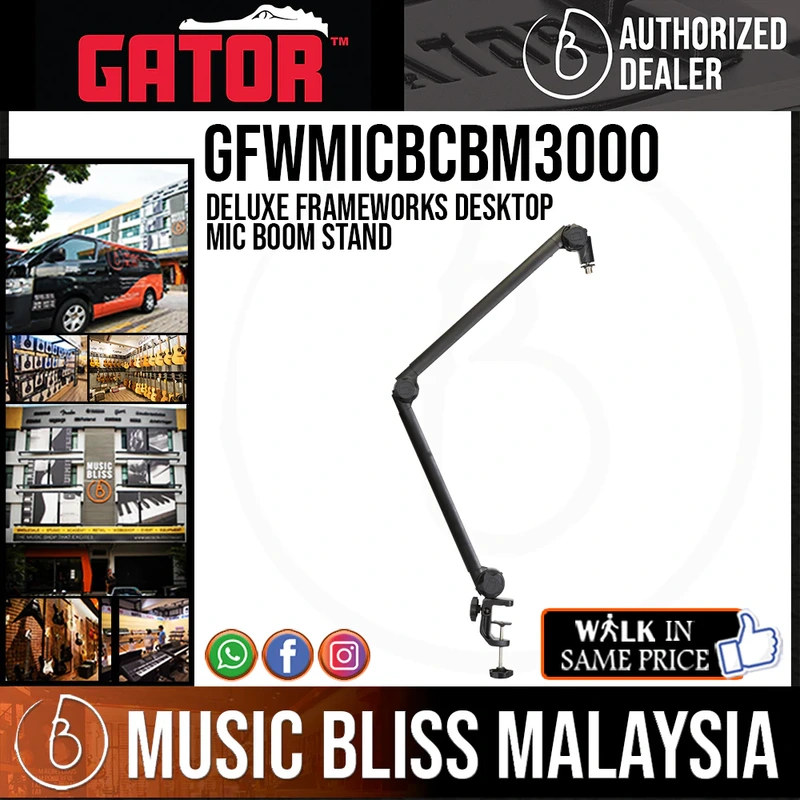 Gator Frameworks GFWMICBCBM3000 Deluxe Desk-Mounted Broadcast Microphone Boom Stand for Shure SM7B, Shure MV7, Rode PodMic & Blue Yeti