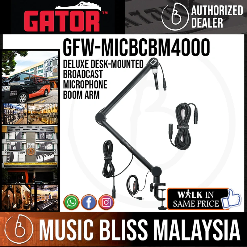 Gator Frameworks GFWMICBCBM4000 Professional Desk-Mounted Broadcast Microphone Boom Stand for Shure SM7B, Shure MV7, Rode PodMic & Blue Yeti