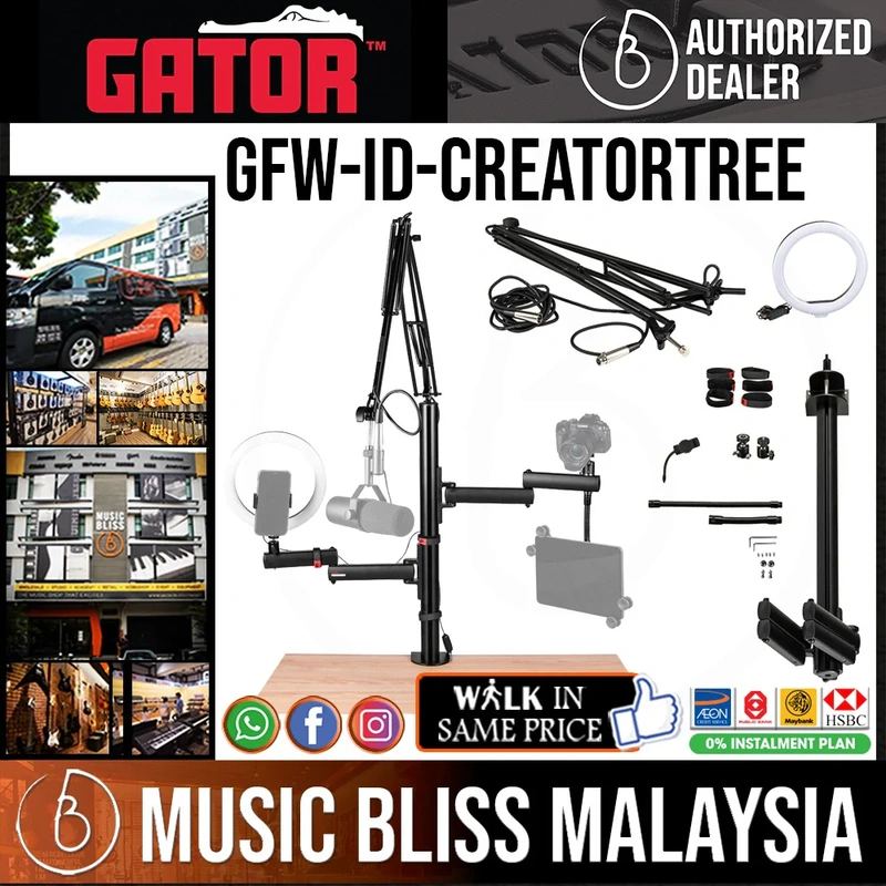 Gator Frameworks ID Series GFW-ID-CREATORTREE Creator Tree Multifunctional Phone Stand Holder with Light, Mic & Camera Attachments