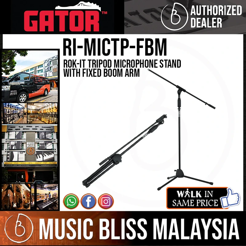 Gator Rok-It RI-MICTP-FBM Tripod Microphone Stand with Fixed Boom Arm