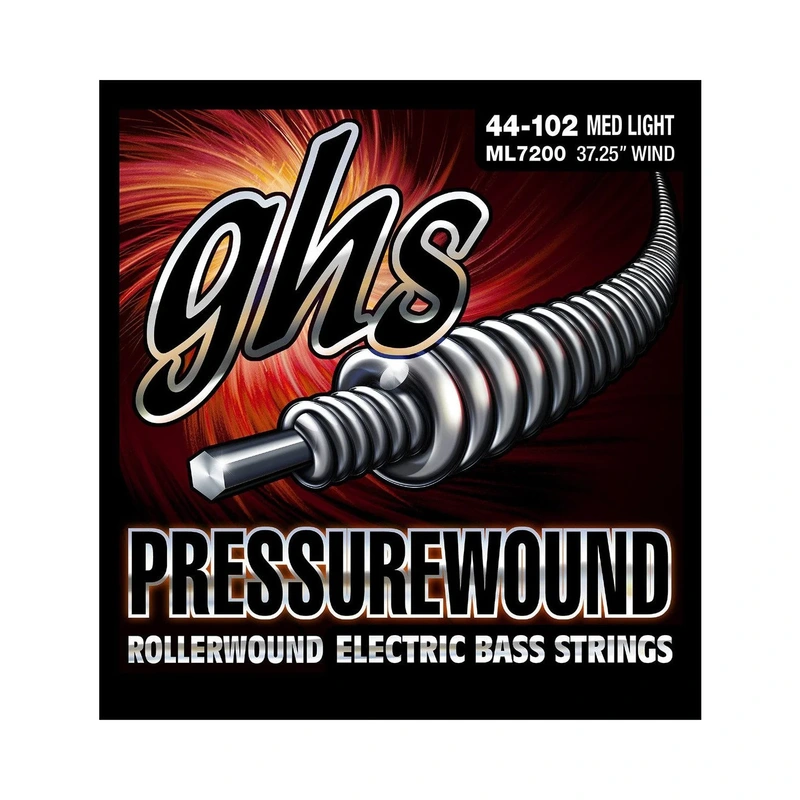GHS ML7200 Pressurewound Nickel/Iron Rollerwound Medium Light Gauge Bass Strings, Long Scale