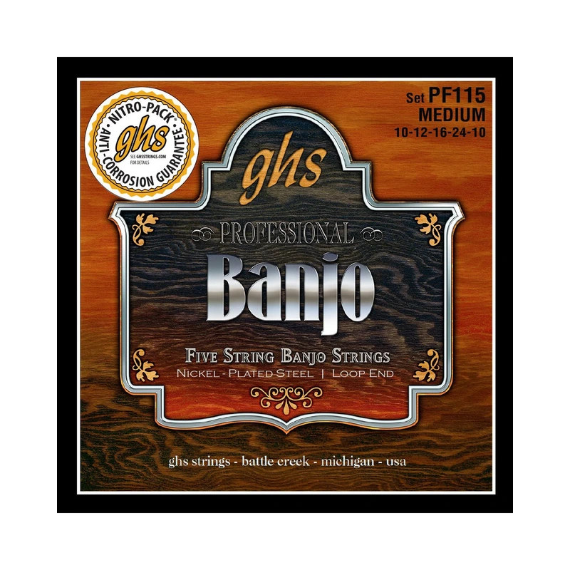 GHS PF115 Medium Gauge Nickel Plated Steel 5-String Banjo Strings