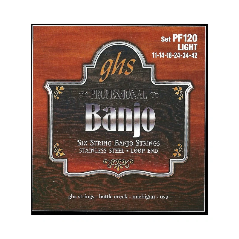 GHS PF120 Stainless Steel Loop End Light Gauge 6-String Banjo Strings
