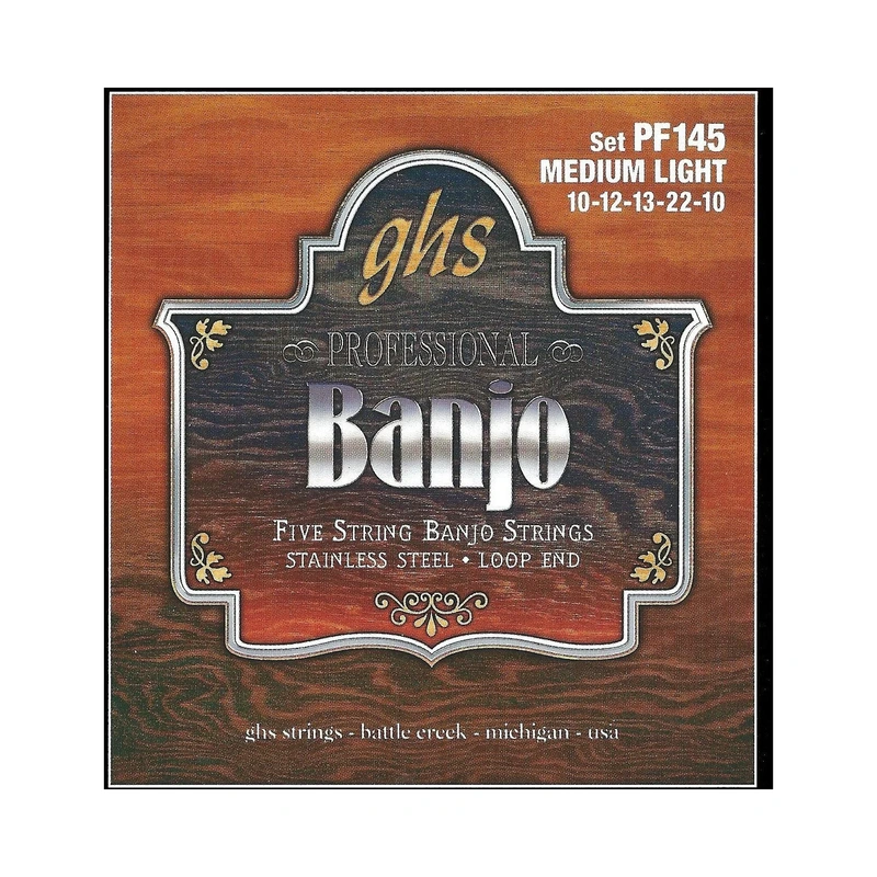 GHS PF145 Stainless Steel Medium Light Gauge 5-String Banjo Strings