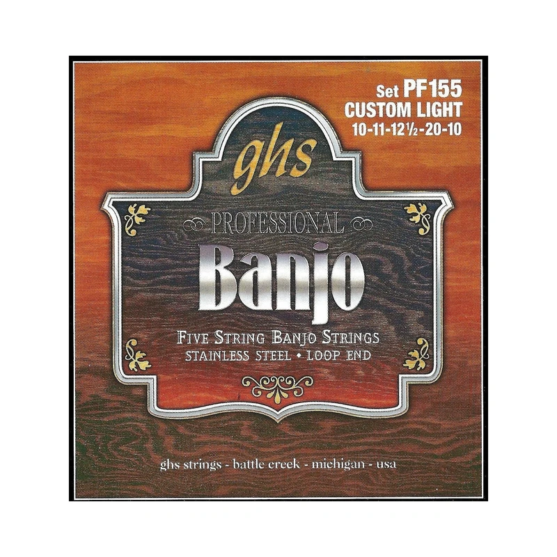 GHS PF155 Stainless Steel Loop End Custom Light Gauge 5-String Banjo Strings
