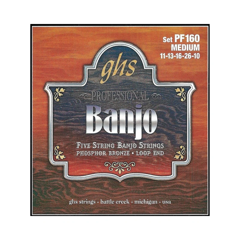 GHS PF160 Phosphor Bronze Loop End Medium Gauge 5-String Banjo Strings
