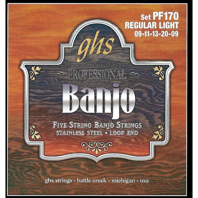 GHS PF170 Stainless Steel Loop End Regular Light Gauge 5-String Banjo Strings
