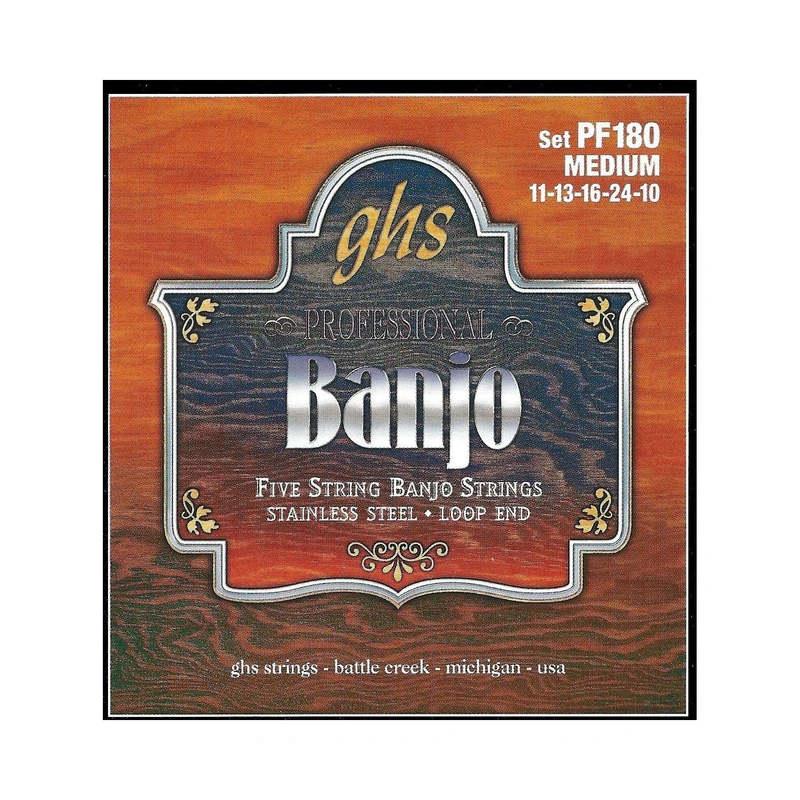 GHS PF180 Stainless Steel Loop End Medium Gauge 5-String Banjo Strings