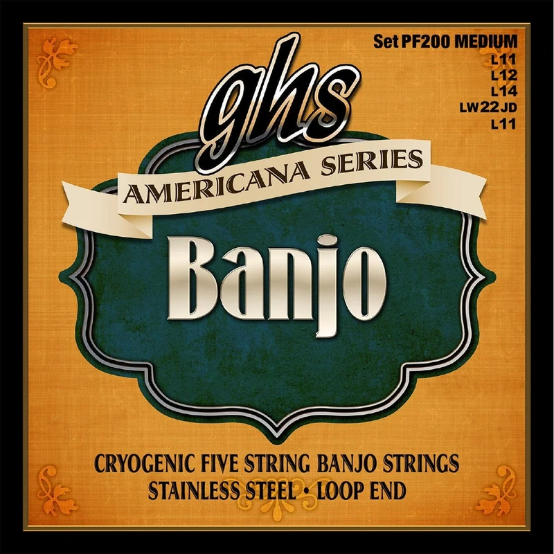 GHS PF200 Americana Cryogenic Stainless Steel Medium 5-String Banjo Strings