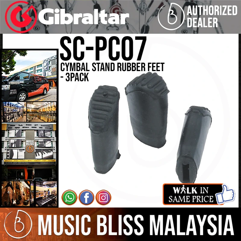 Gibraltar Cymbal Stand Rubber Feet - 3-pack of Large Rubber Feet for Cymbal Stands - Black