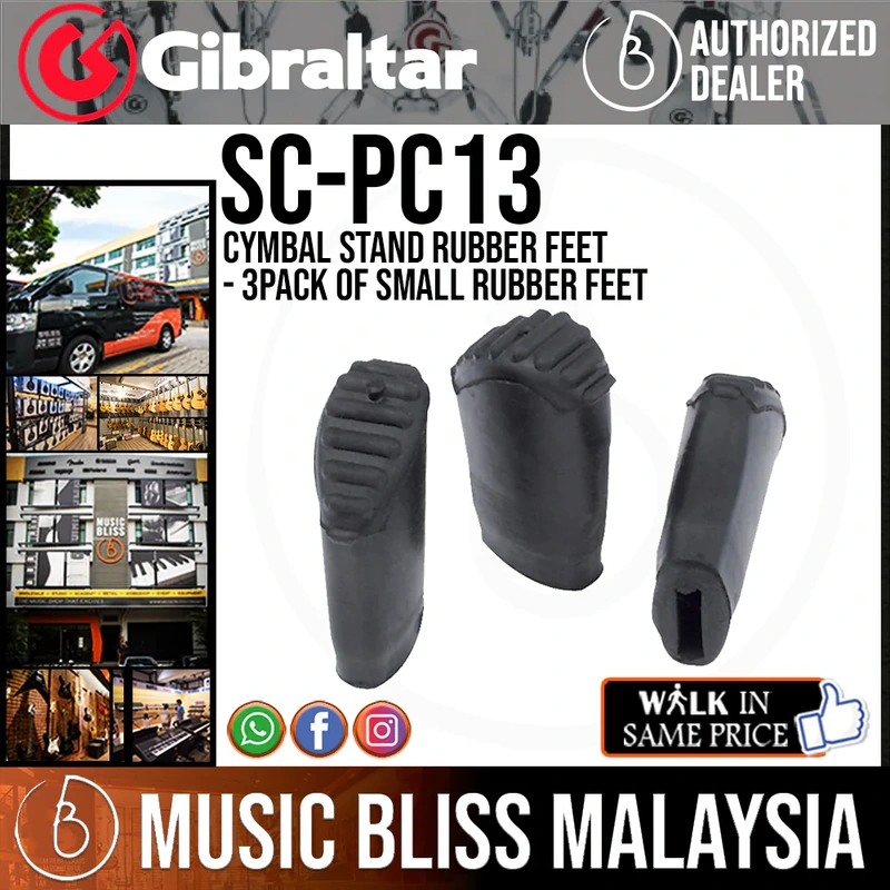 Gibraltar Cymbal Stand Rubber Feet - 3-pack of Small Rubber Feet for Cymbal Stands - Black