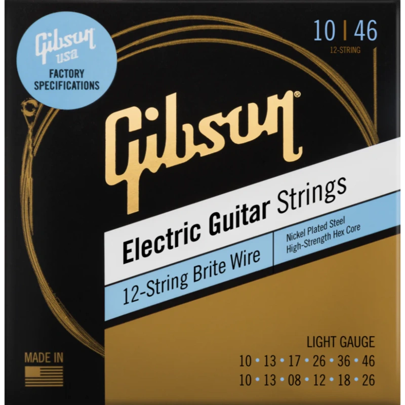 GIBSON ACCESSORIES BRITE WIRE 'REINFORCED' ELECTRIC GUITAR STRINGS, 12-STRING - .010-.046 LIGHT (SEG-BW12L)
