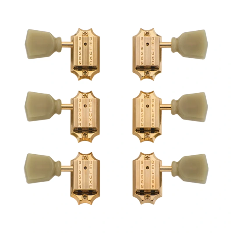 GIBSON ACCESSORIES VINTAGE TUNING MACHINE HEADS - GOLD W/ GREEN BUTTONS (PMMH-020)