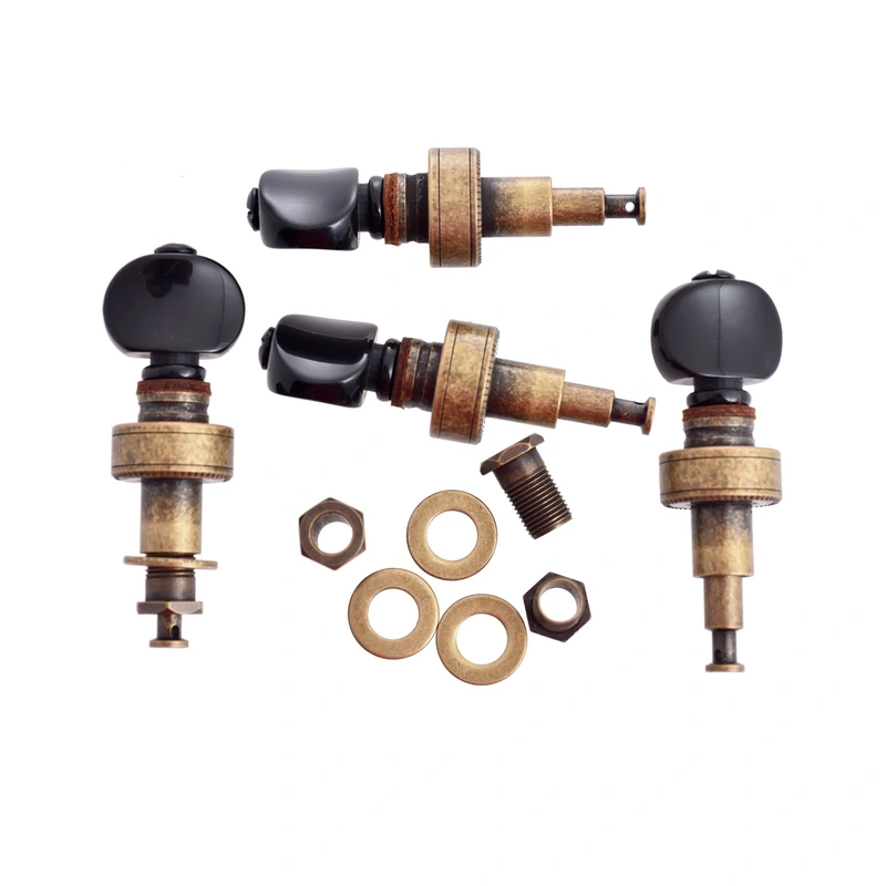 Golden Gate P-130RB Deluxe Pancake Planet-Style Antique Banjo Tuners - Rustic Brass Set of 4