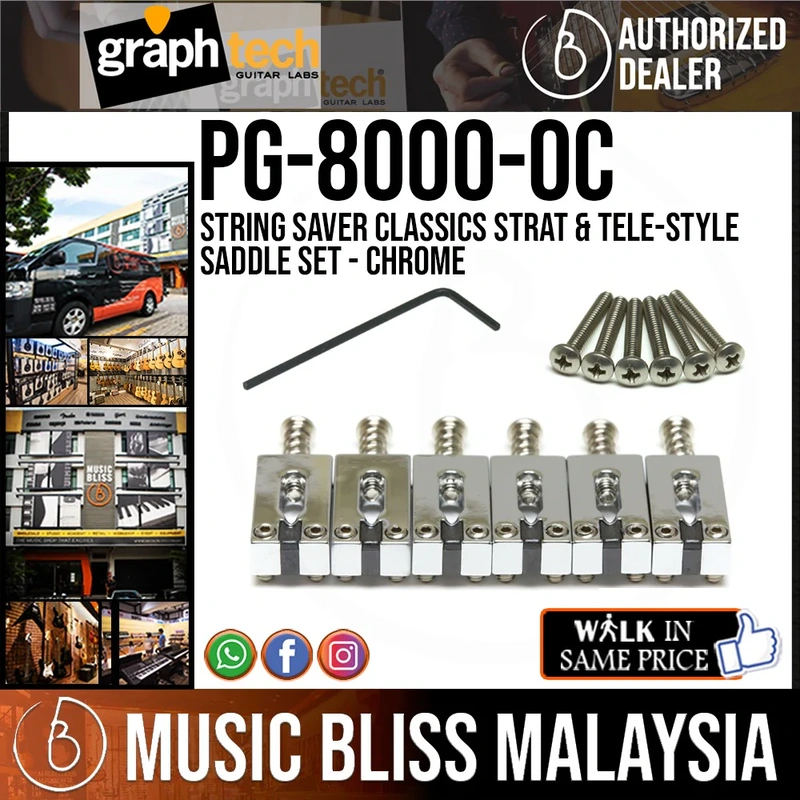 Graph Tech PG-8000-0C String Saver Classics Strat & Tele-Style Saddle Set [2 1/16" String Spacing] - Chrome