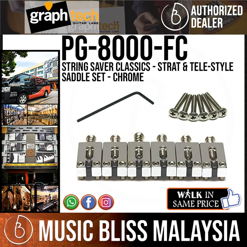 Graph Tech PG-8000-FC String Saver Classics - Strat and Tele-Style Saddle Set (2 3/16 inch String Spacing) - Chrome