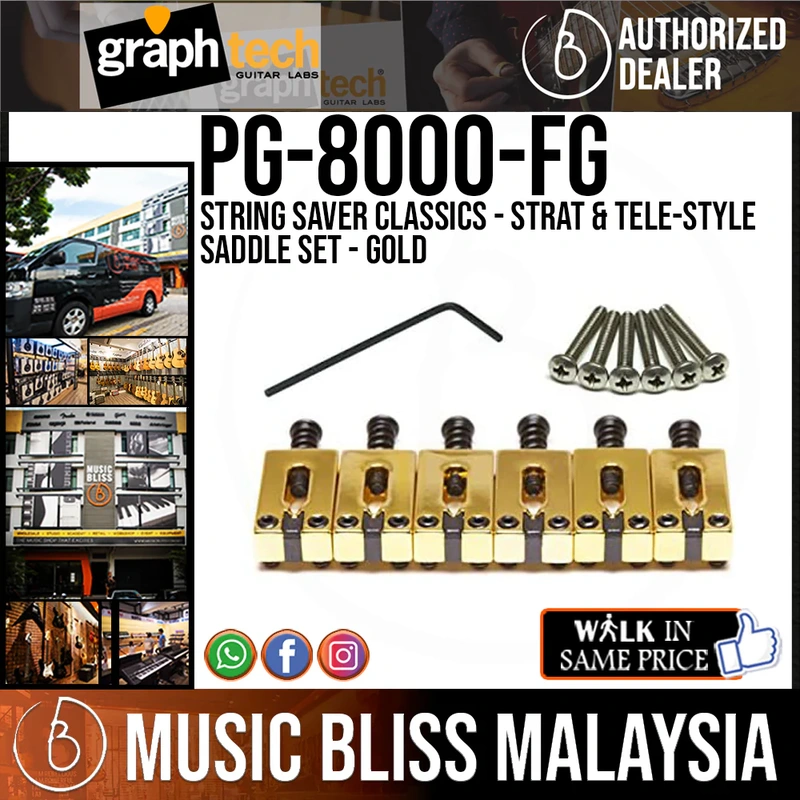 Graph Tech PG-8000-FG String Saver Classics - Strat and Tele-Style Saddle Set (2 3/16 inch String Spacing) - Gold
