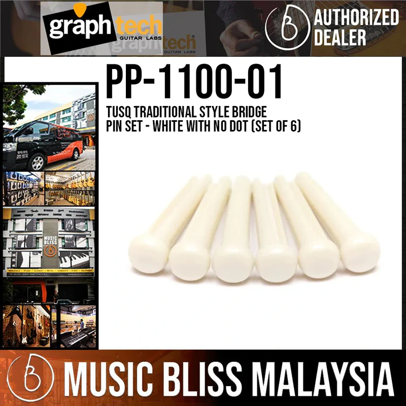 Graph Tech PP-1100-01 TUSQ Traditional Style Bridge Pin Set - White with No Dot (set of 6)
