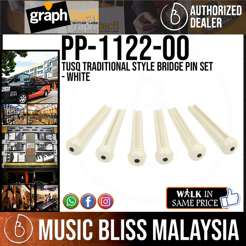 Graph Tech PP-1122-00 TUSQ Traditional Style Bridge Pin Set - White with 2mm Black Dot, set of 6