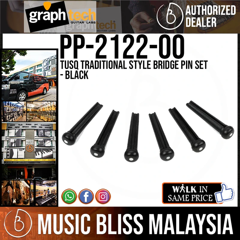 Graph Tech PP-2122-00 TUSQ Traditional Style Bridge Pin Set - Black with 2mm White Dot Inlay, set of 6