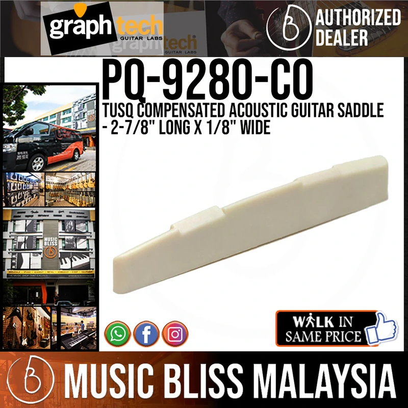 Graph Tech PQ-9280-C0 TUSQ Compensated Acoustic Guitar Saddle - 2-7/8" Long x 1/8" Wide