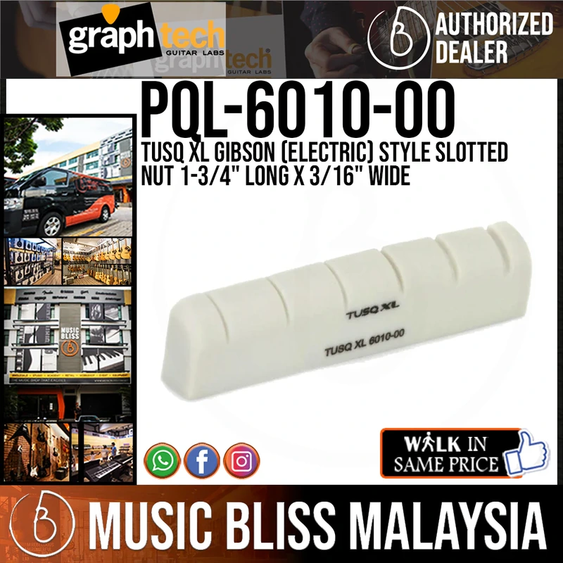 Graph Tech PQL-6010-00 TUSQ XL Gibson Style Slotted Nut 1-3/4" Long x 3/16" Wide Style Slotted Nut 1-3/4" Long x 3/16" Wide