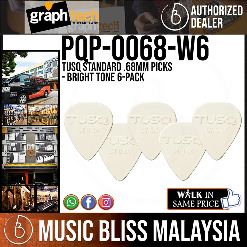 Graph Tech PQP-0068-W6 TUSQ Standard .68mm Picks - Bright Tone 6-pack