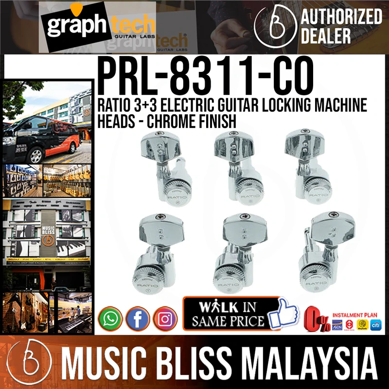 Graph Tech PRL-8311-C0 Ratio 3+3 Electric Guitar Locking Machine Heads - Contemporary Style / Chrome Finish - Machine Head for PRS, Gibson & Other 3+3 Style Guitars
