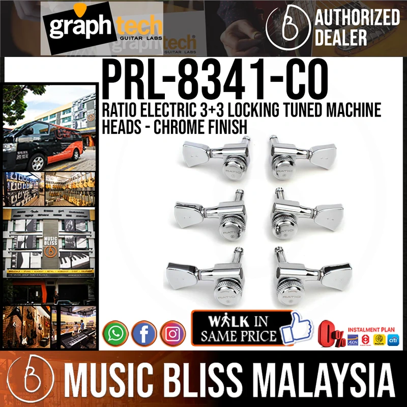 Graph Tech PRL-8341-C0 Ratio Electric 3+3 Locking Tuned Machine Heads - Vintage Style / Chrome Finish - Machine Head for PRS, Gibson & Other 3+3 Style Guitars