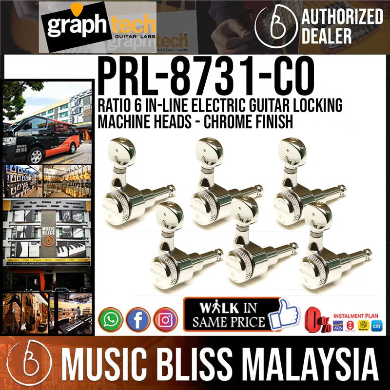 Graph Tech PRL-8731-C0 Ratio 6 In-Line Electric Guitar Locking Machine Heads - Classic Style / Chrome Finish - Machine Head for Fender & Other 6-In-Line Guitars