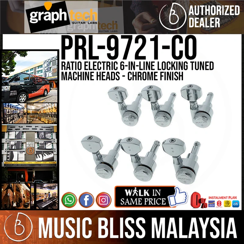 Graph Tech PRL-9721-C0 Ratio Electric 6-In-Line Locking Tuned Machine Heads - Mini / Chrome - Machine Head for Fender & Other 6-In-Line Guitars