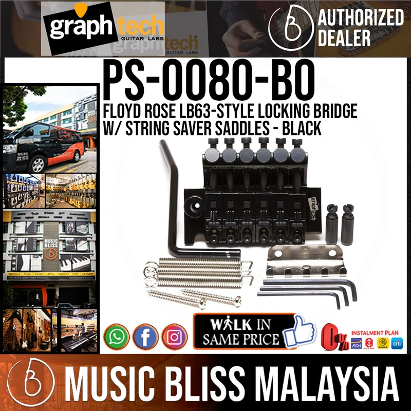 Graph Tech PS-0080-B0 Floyd Rose LB63-Style Locking Bridge with String Saver Saddles - Black