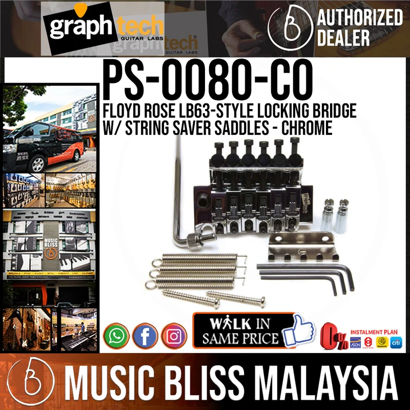 Graph Tech PS-0080-C0 Floyd Rose LB63-Style Locking Bridge with String Saver Saddles - Chrome
