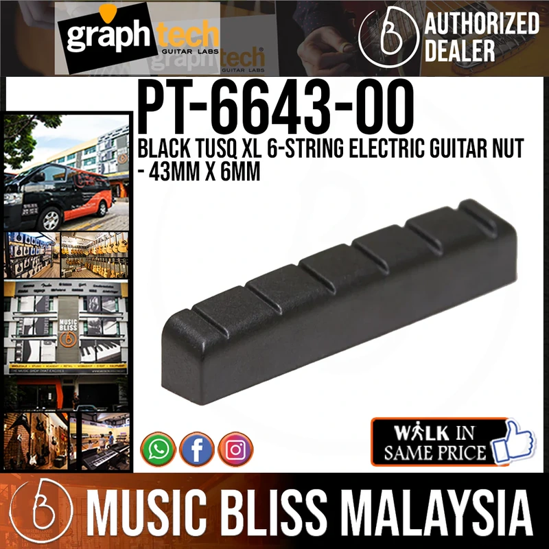 Graph Tech PT-6643-00 Black TUSQ XL 6-string Electric Guitar Nut - 43mm x 6mm