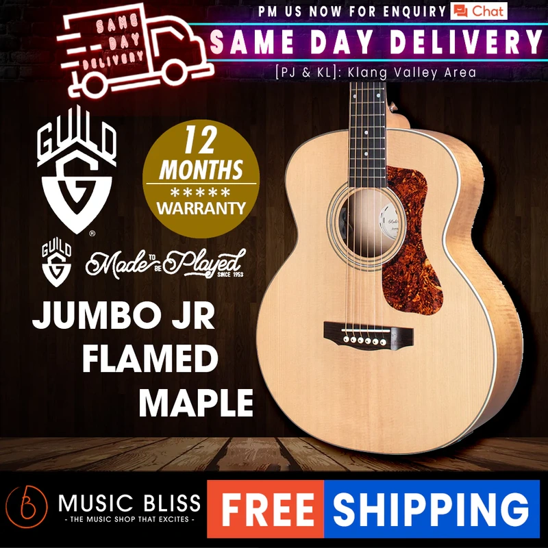 Guild Jumbo Junior Flamed Maple Acoustic-Electric Guitar - Antique Blonde Satin