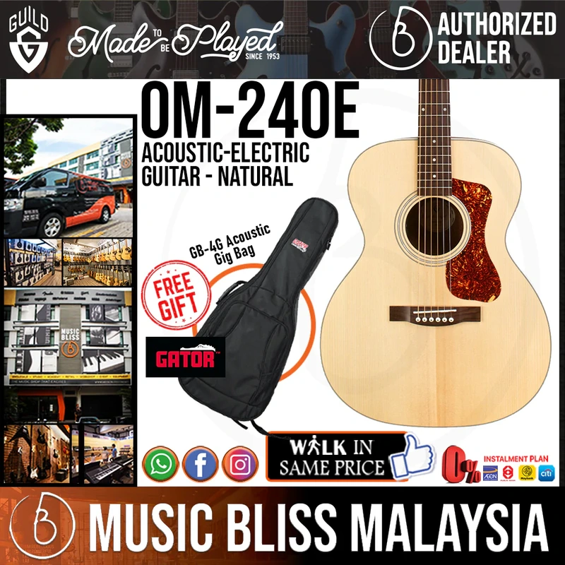 Guild OM-240E Acoustic-Electric Guitar - Natural with Free Gator GB-4G Acoustic Guitar Bag