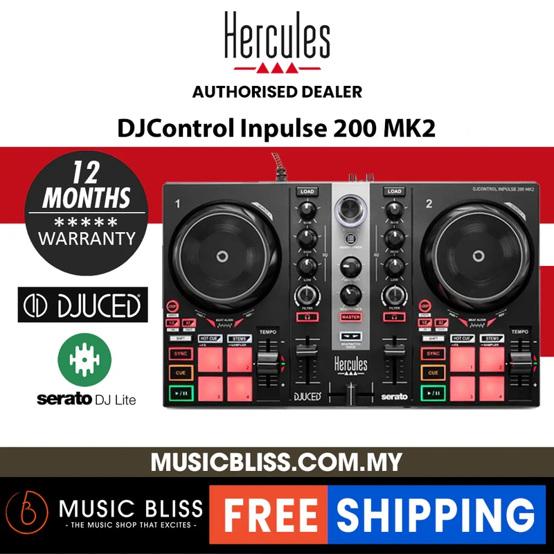 Hercules DJControl Inpulse 200 MK2 | Portable USB DJ Controller with Beatmatch Guide, DJ Academy and full DJ software DJUCED & Serato DJ Lite included