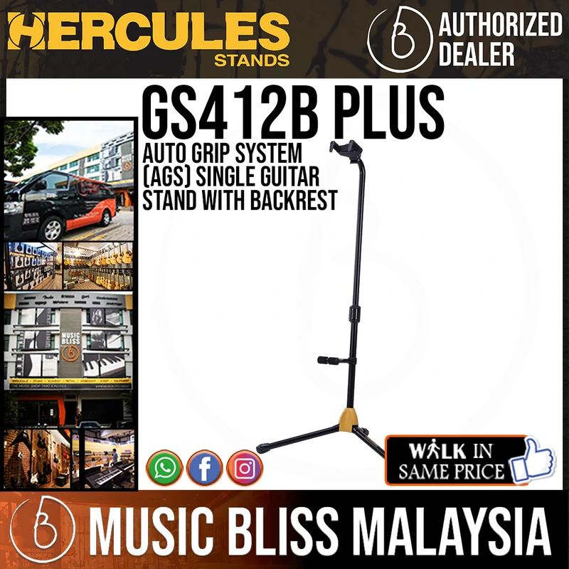 Hercules GS412B PLUS Auto Grip System (AGS) Single Guitar Stand with Backrest