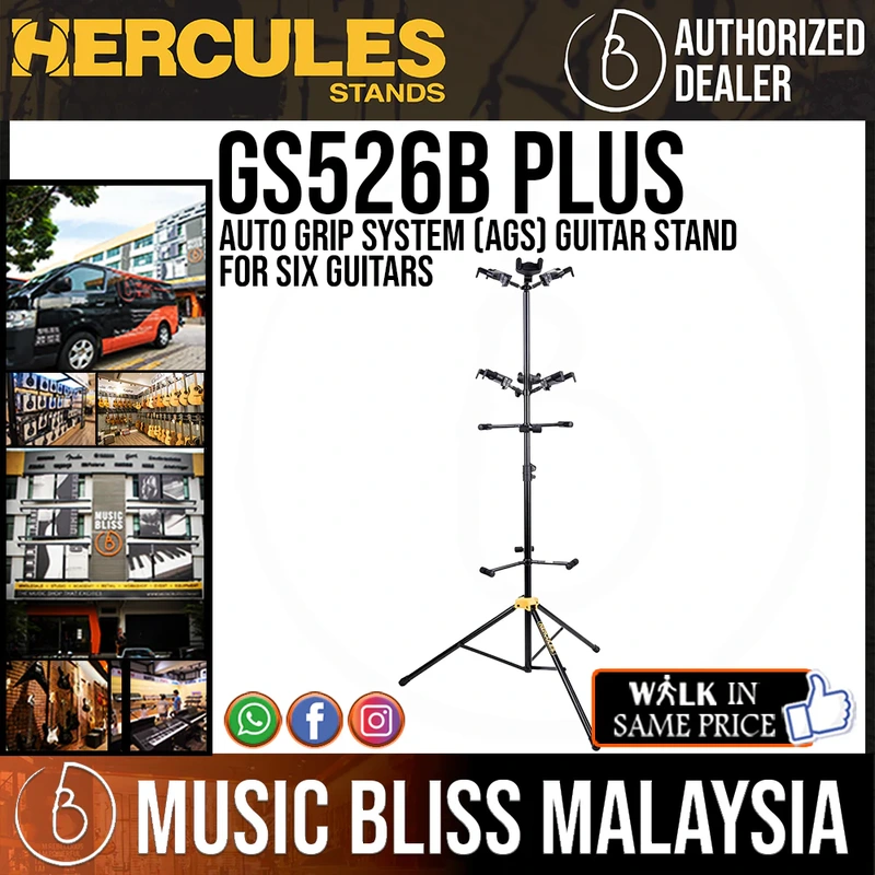 Hercules GS526B PLUS Auto Grip System (AGS) Guitar Stand for Six Guitars