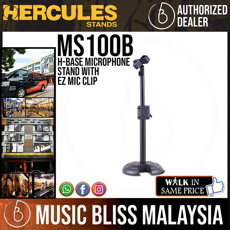 Hercules MS100B H-Base Microphone Stand with EZ Mic Clip
