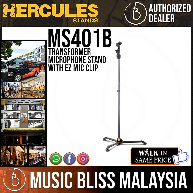 Hercules MS401B Transformer Microphone Stand with EZ Mic Clip