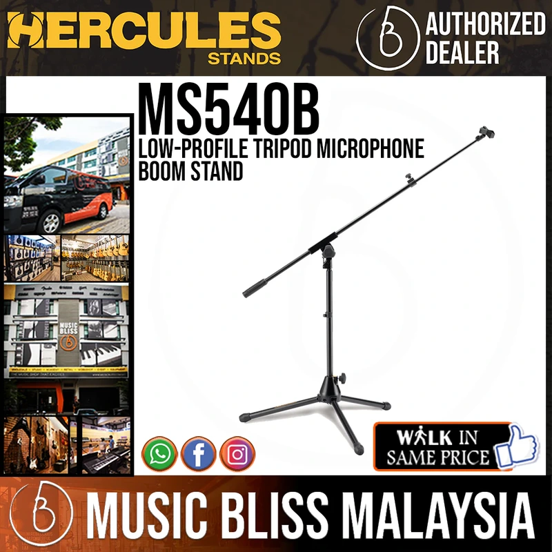 Hercules MS540B Low-Profile Tripod Microphone Boom Stand